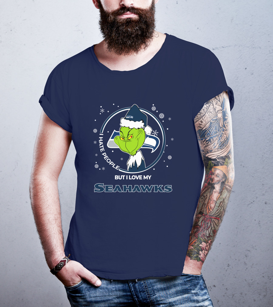 Christmas Grinch Santa I Hate People But I Love My Seahawks T-Shirt