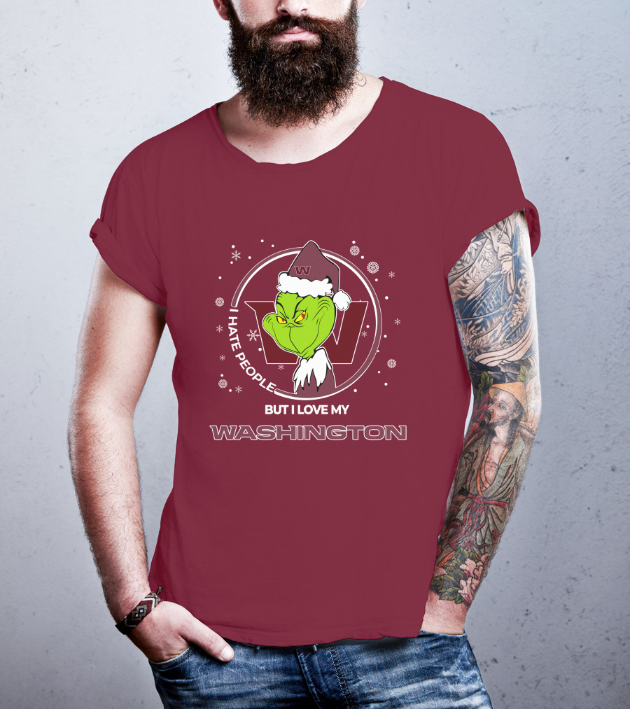 Christmas Grinch Santa I Hate People But I Love My Washington T-Shirt