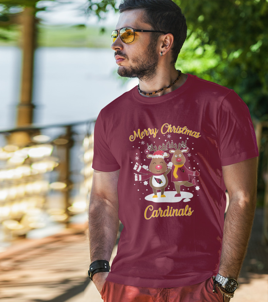 Merry Christmas Cardinals Reindeer Funny Christmas T-Shirt