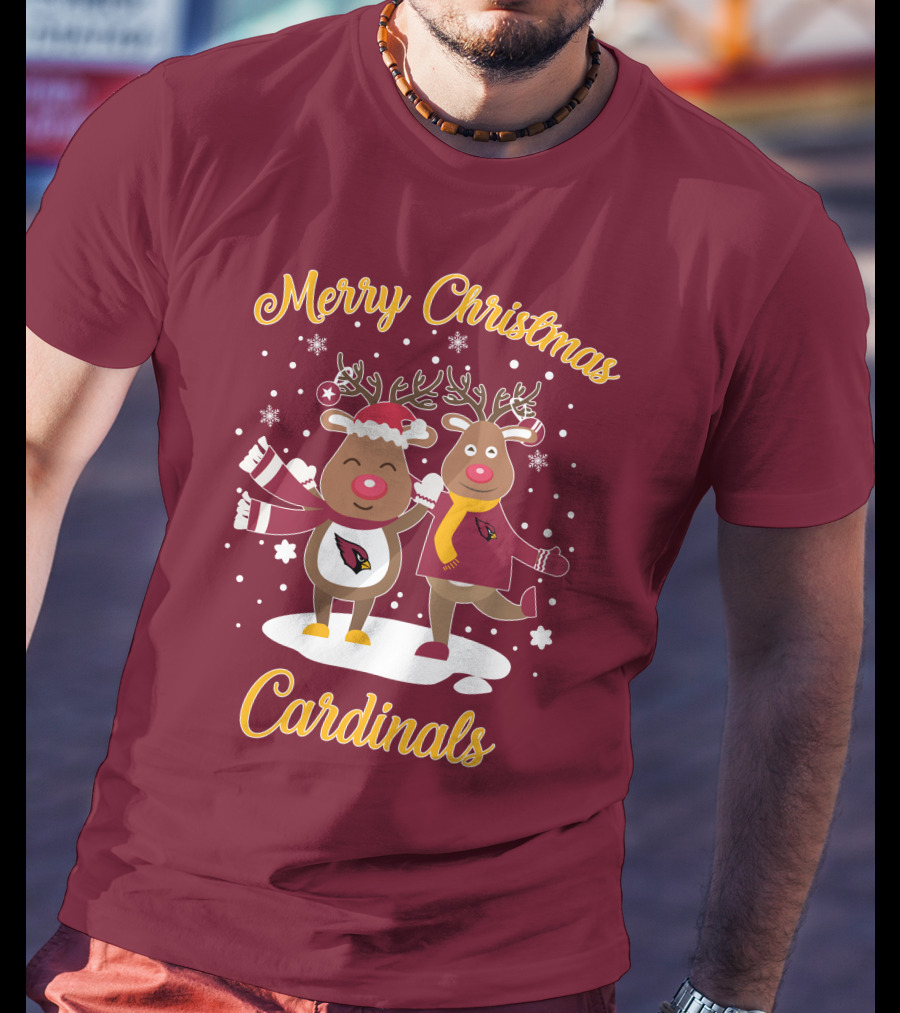 Merry Christmas Cardinals Reindeer Funny Christmas T-Shirt