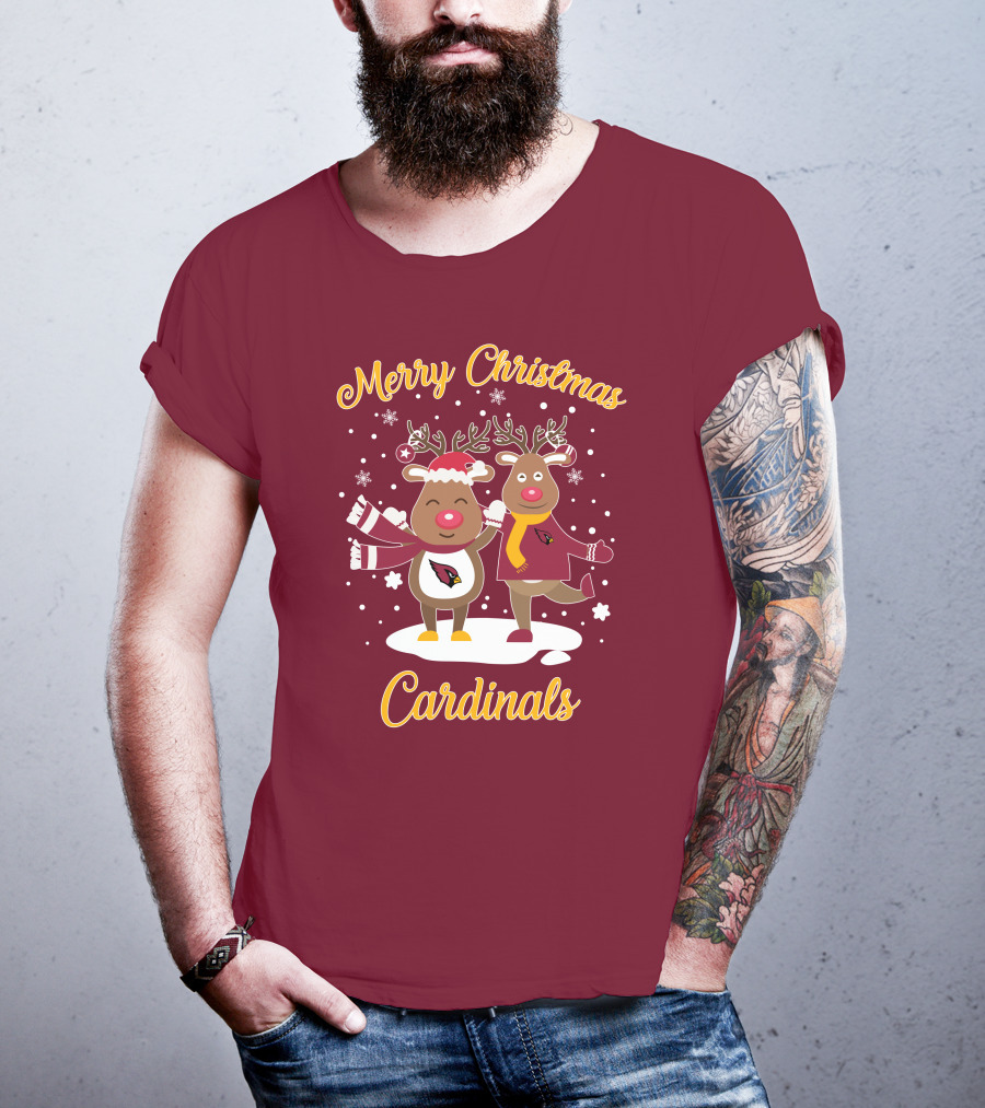 Merry Christmas Cardinals Reindeer Funny Christmas T-Shirt
