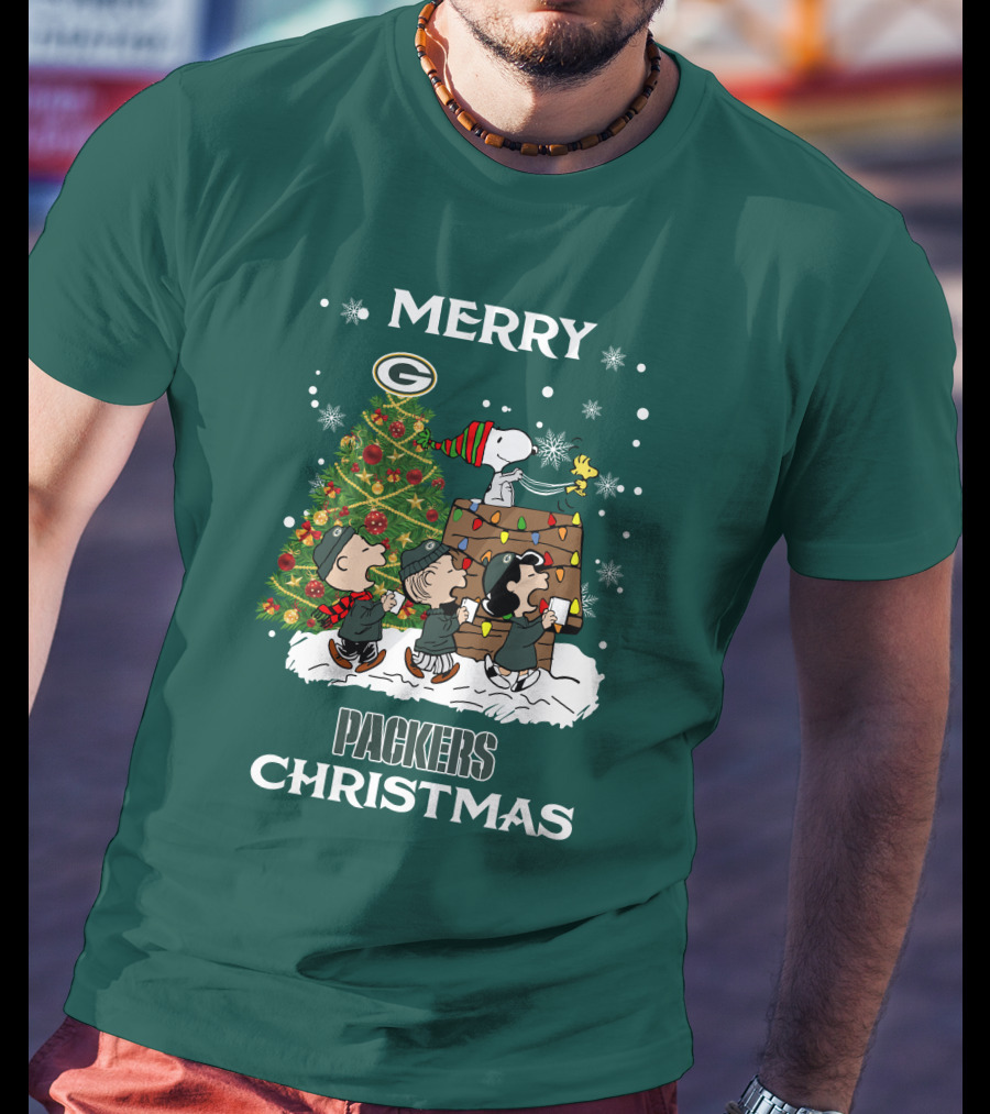 Merry Christmas Green Bay Packers Peanuts Christmas Tree T-Shirt