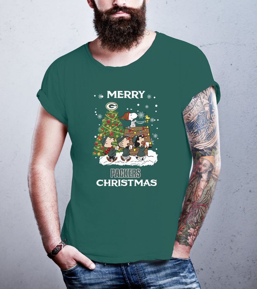 Merry Christmas Green Bay Packers Peanuts Christmas Tree T-Shirt