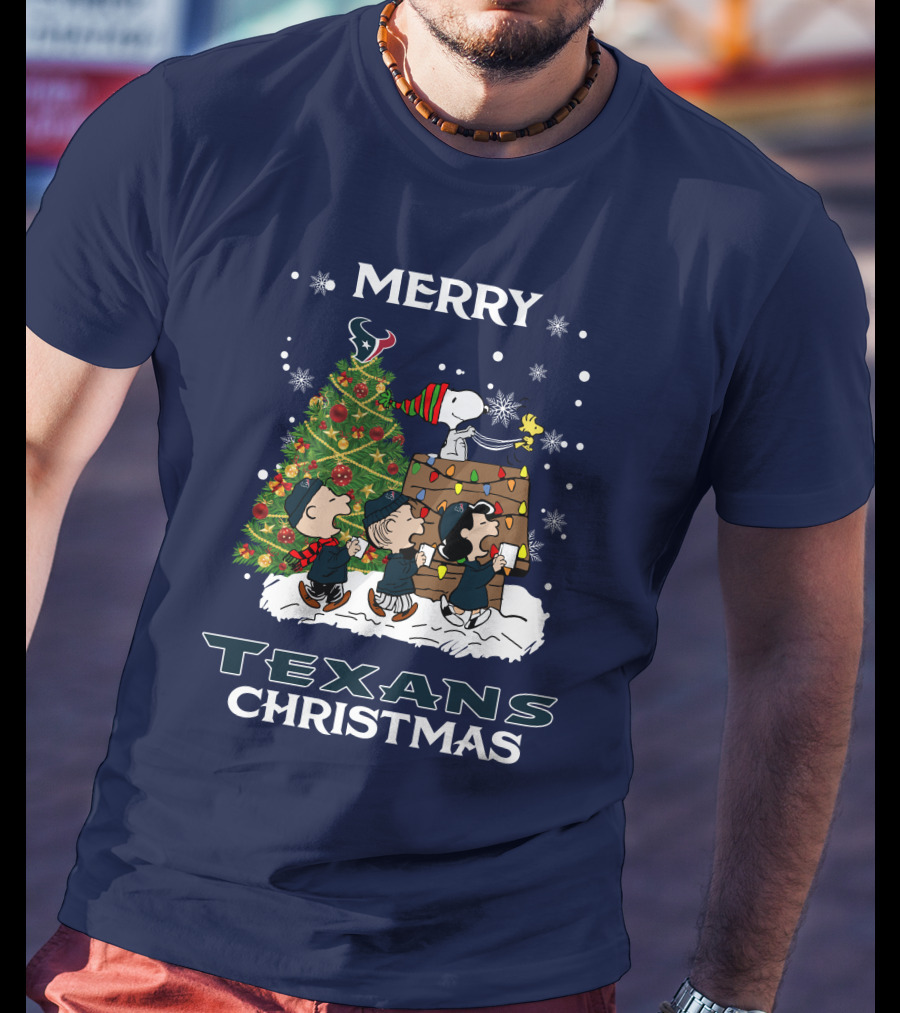 Merry Texans Christmas Peanuts Tree With Snoopy And Houston T-Shirt