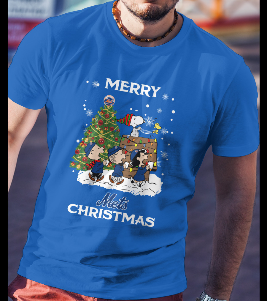 Merry Mets Christmas New York Mets Peanuts Tree Snoopy Woodstock T-Shirt