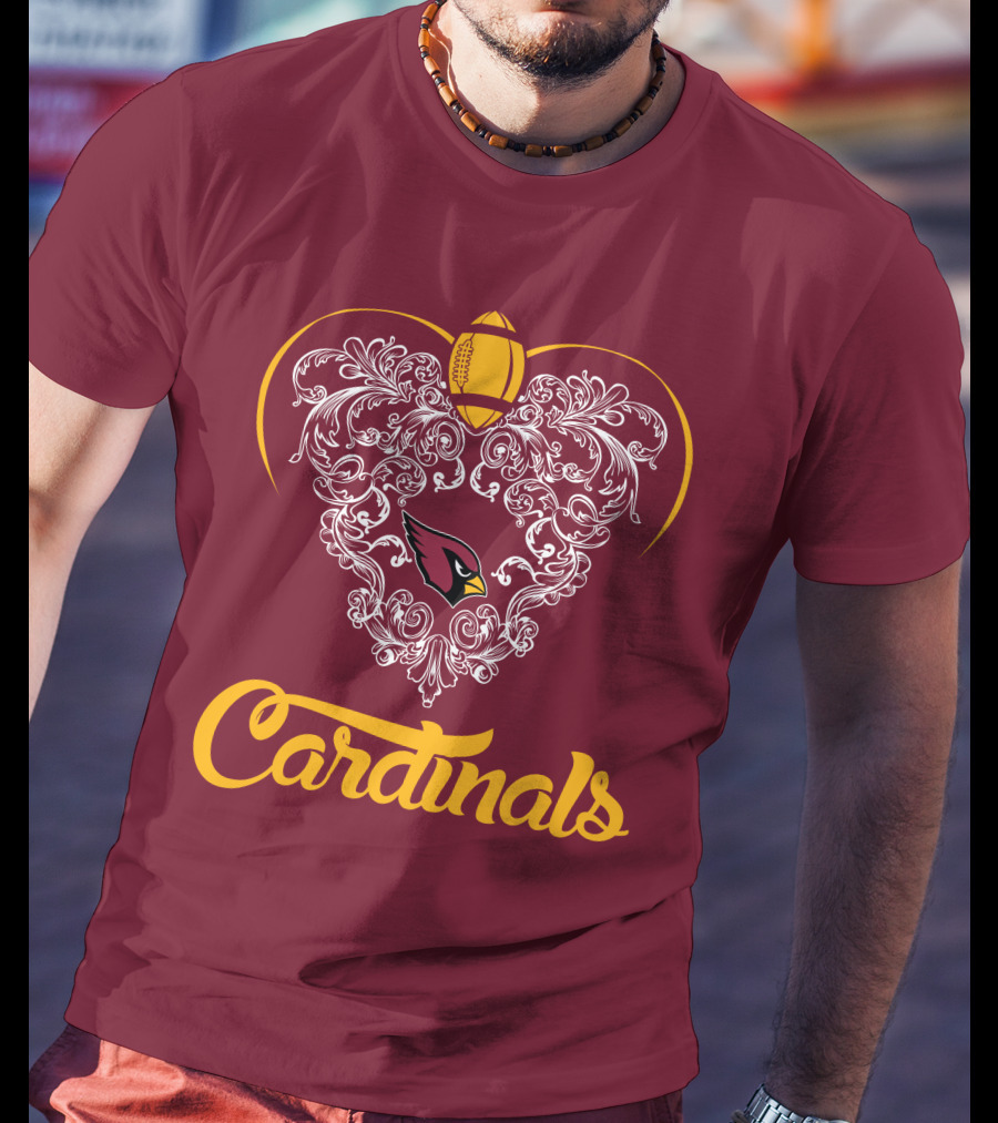 Cardinals Heart With Football And Arizona T-Shirt