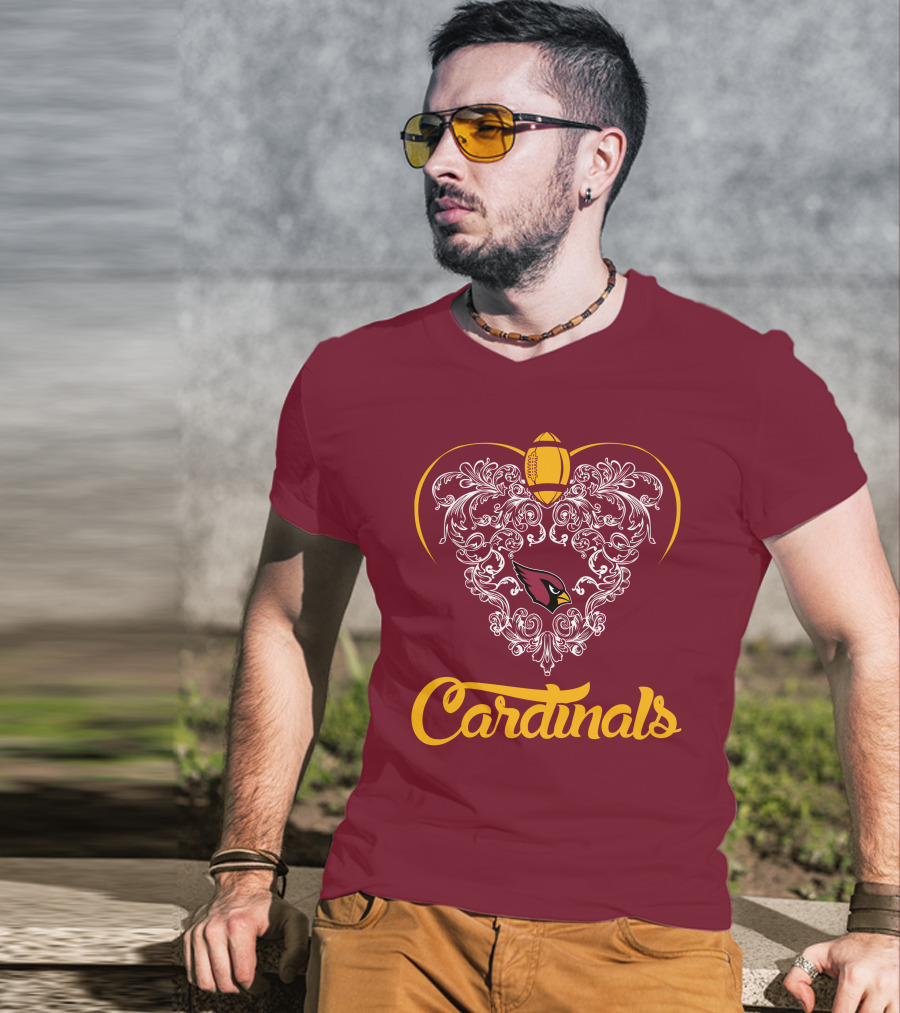 Cardinals Heart With Football And Arizona T-Shirt