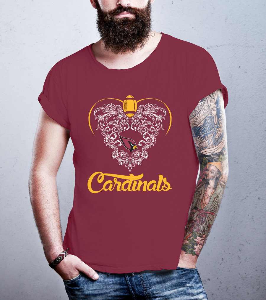 Cardinals Heart With Football And Arizona T-Shirt