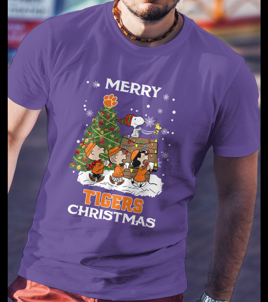 Merry Tigers Christmas Clemson The Peanut Christmas Tree T-Shirt