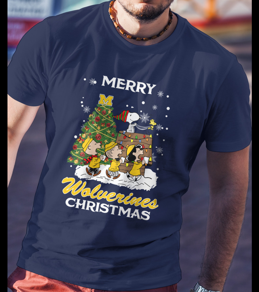 Merry Wolverines Christmas Peanuts Tree Celebration T-Shirt