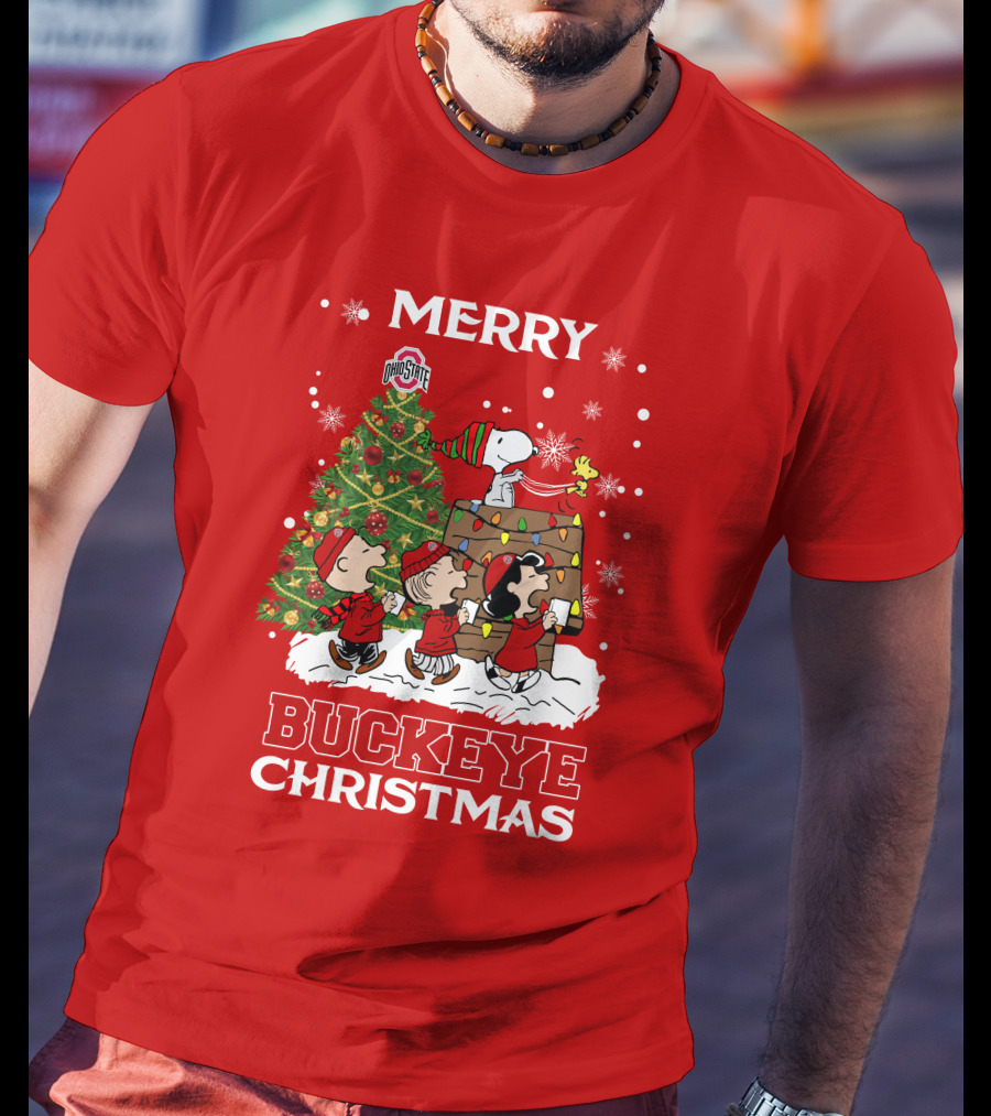 Merry Buckeye Christmas Ohio State Peanuts Christmas Tree T-Shirt