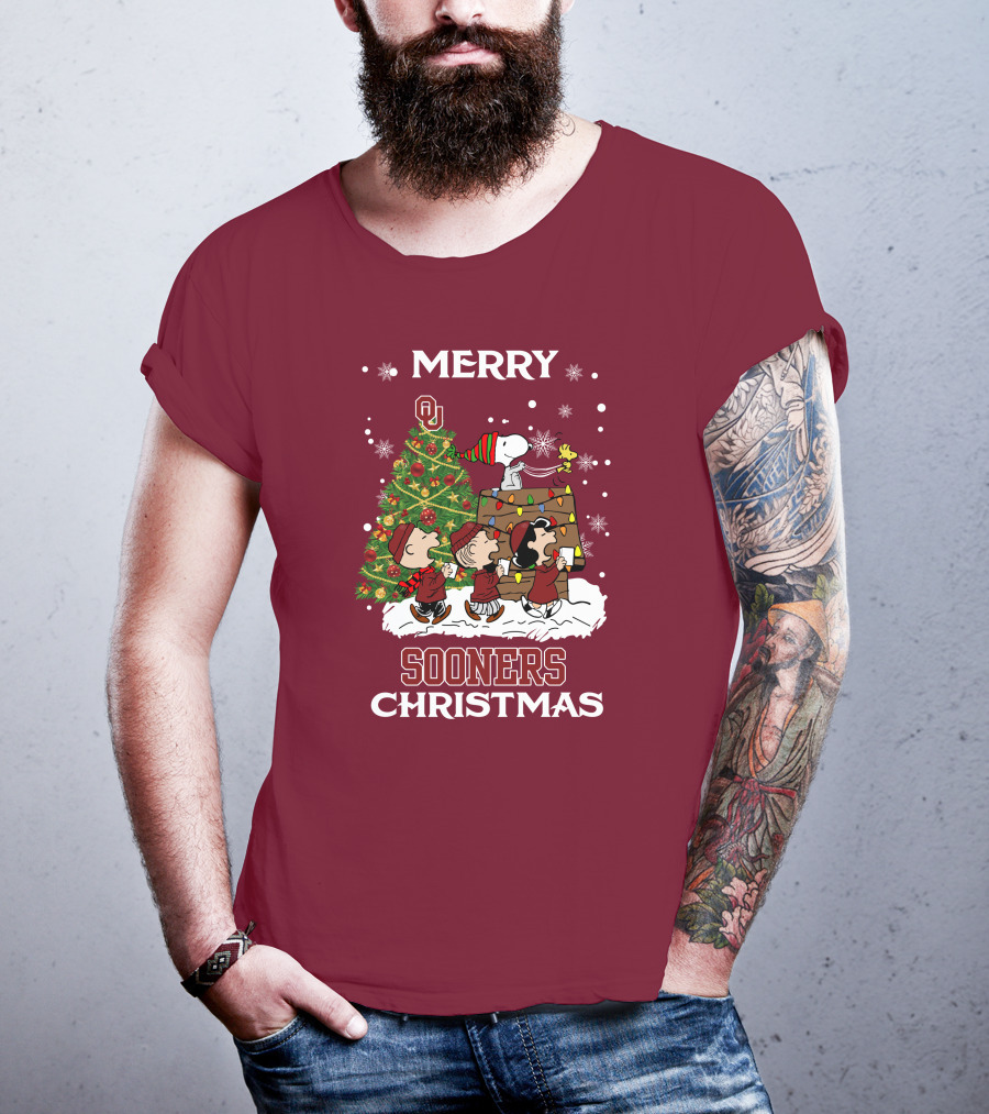 Merry Christmas Snoopy Oklahoma Sooners Christmas Tree Peanuts T-Shirt