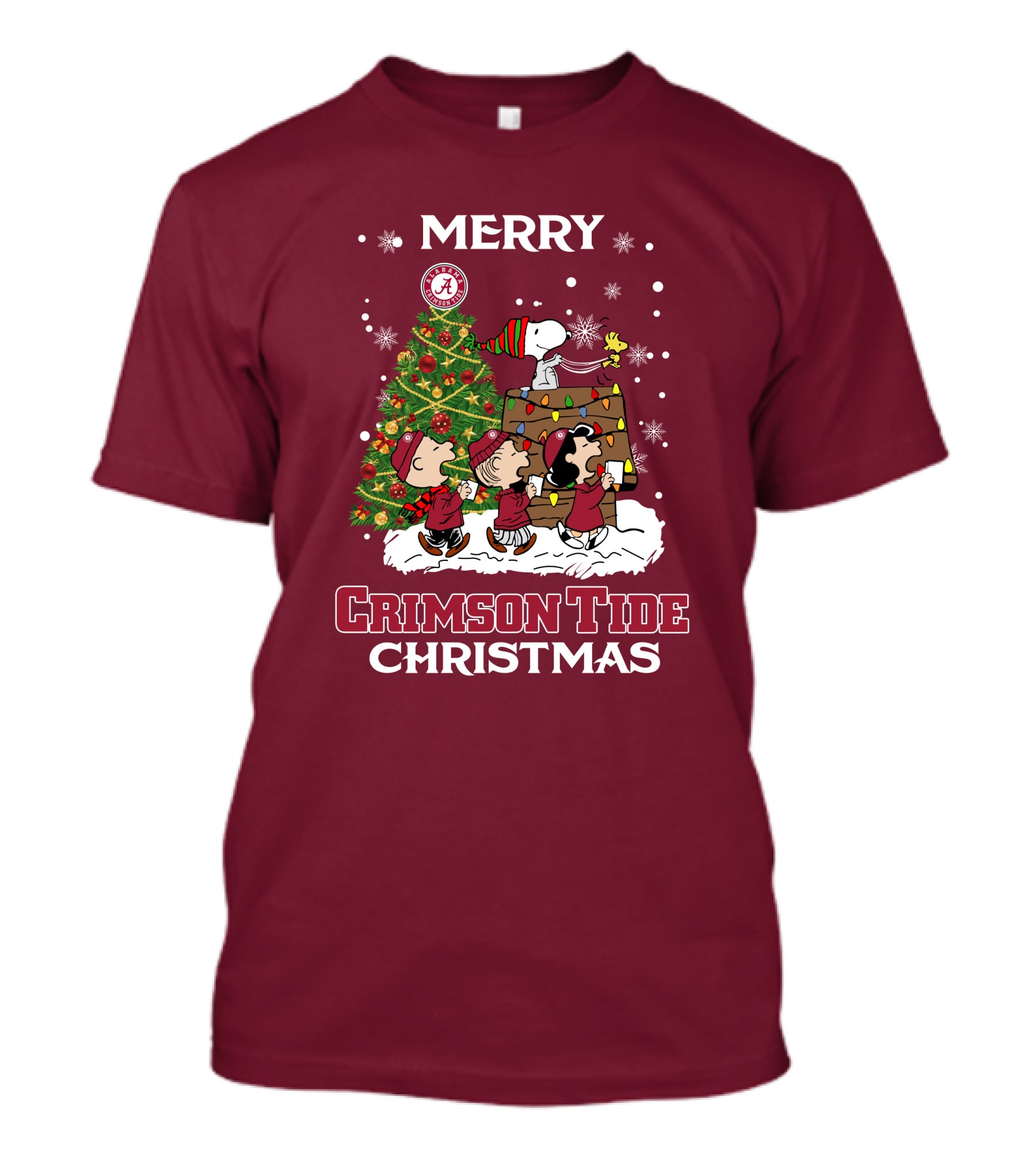 Merry Crimson Tide Christmas Peanuts Alabama Holiday Snowflakes T-Shirt