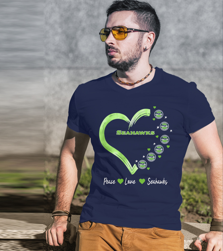 Peace Love Seahawks Seattle Seahawks Hearts T-Shirt