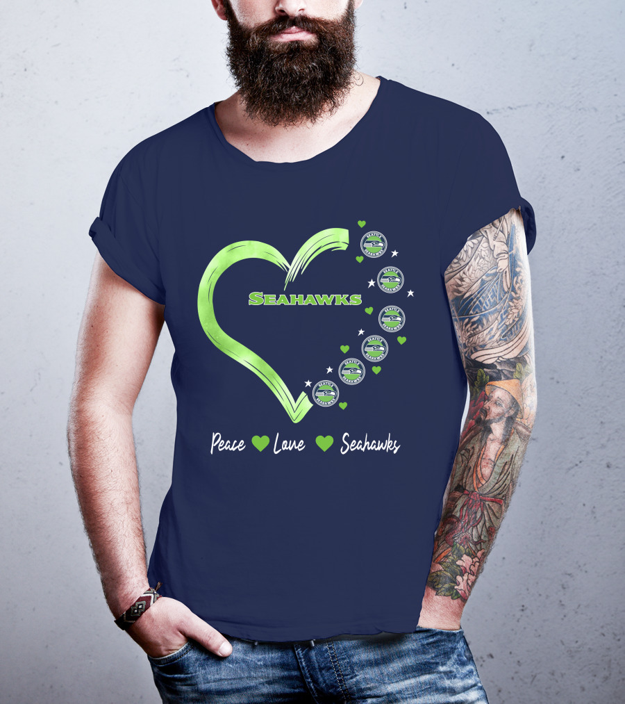 Peace Love Seahawks Seattle Seahawks Hearts T-Shirt