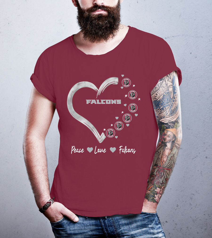 Peace Love Falcons Heart With Atlanta Falcons T-Shirt