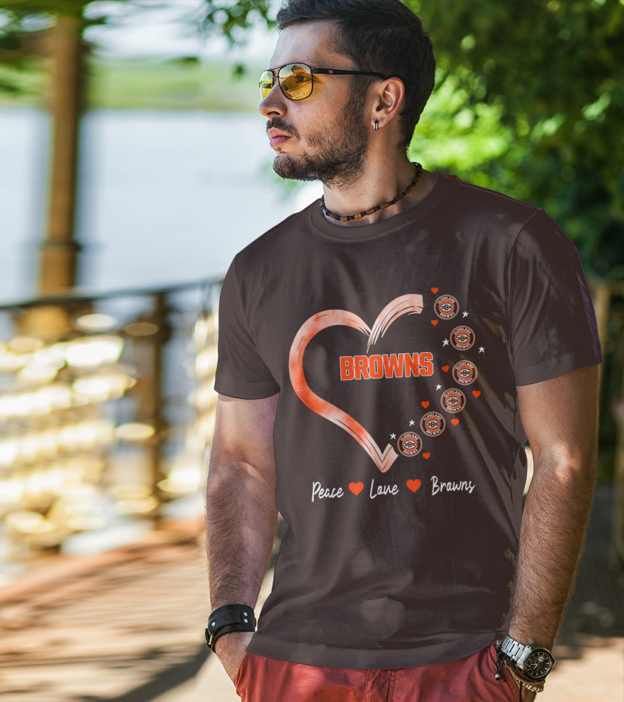 Peace Love Heart Browns Cleveland Browns T-Shirt