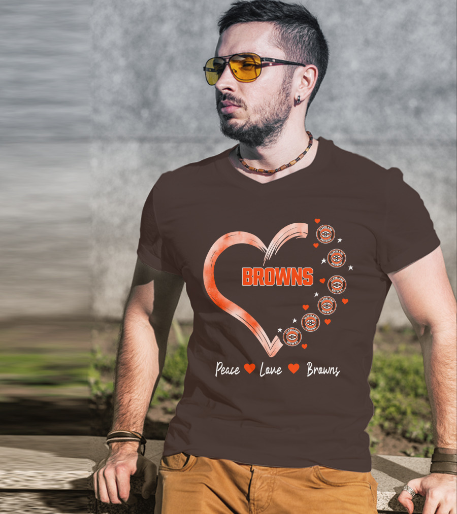 Peace Love Heart Browns Cleveland Browns T-Shirt