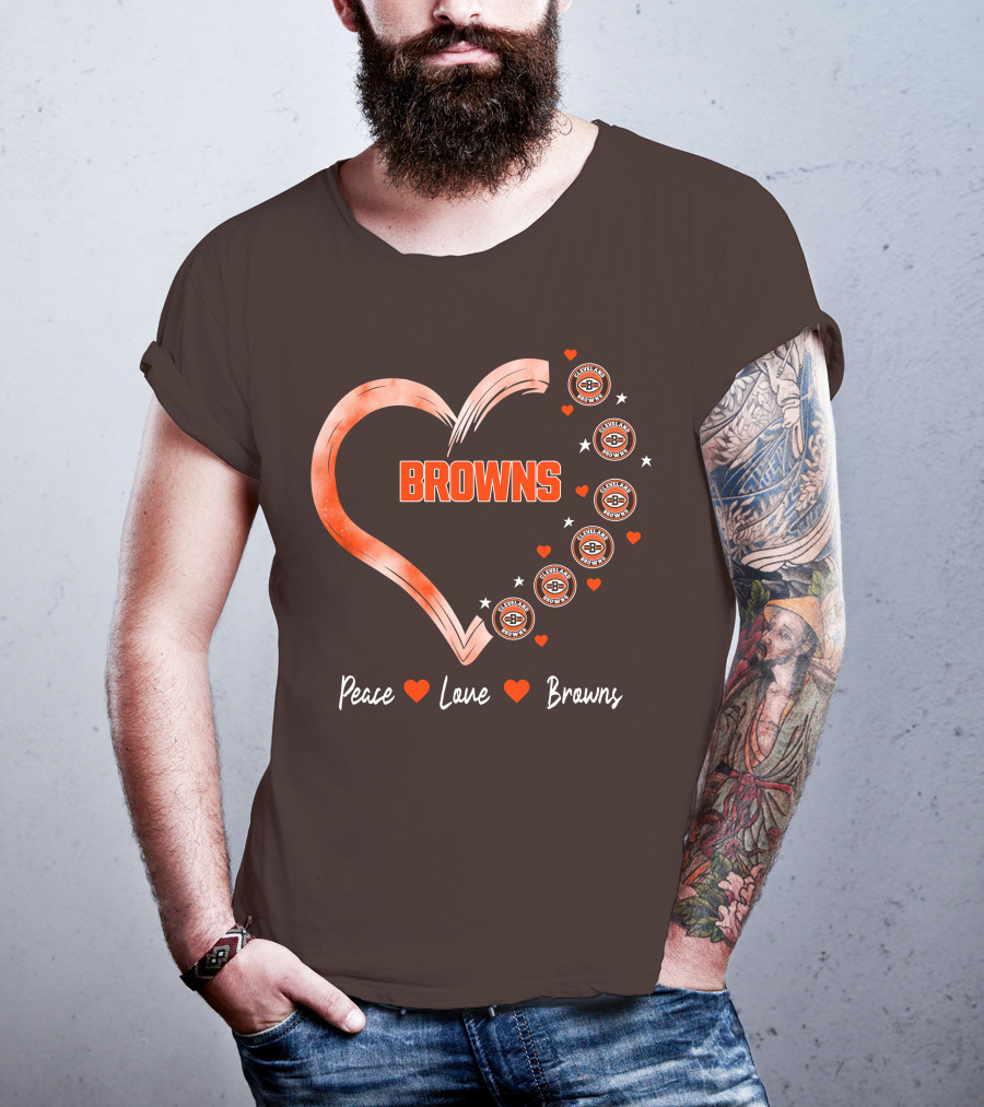 Peace Love Heart Browns Cleveland Browns T-Shirt
