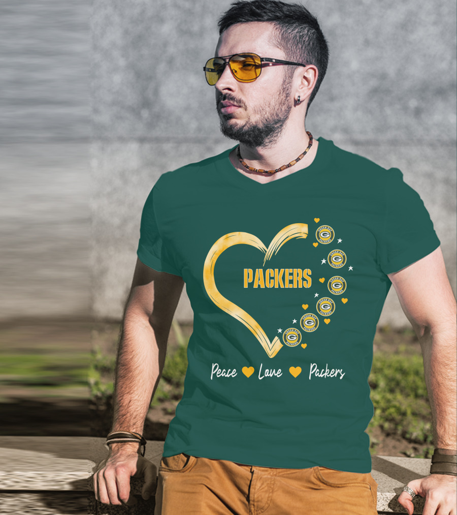 Peace Love Packers Green Bay Packers Heart T-Shirt