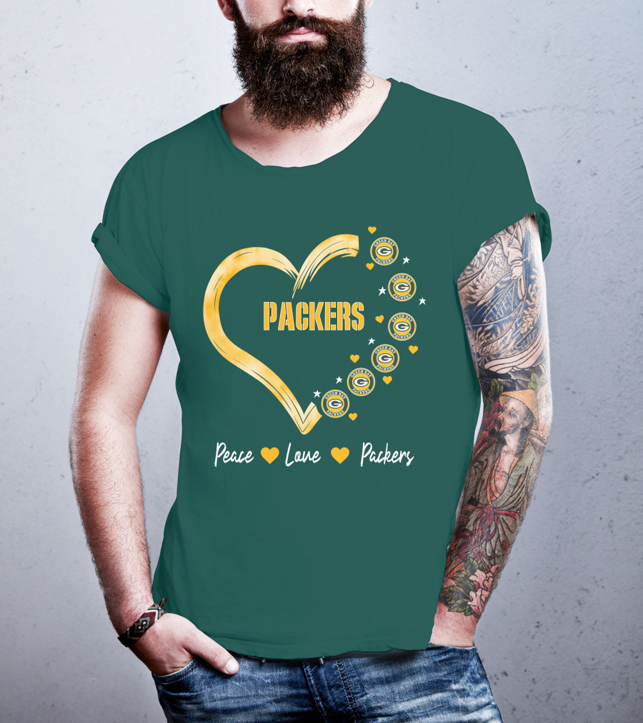 Peace Love Packers Green Bay Packers Heart T-Shirt