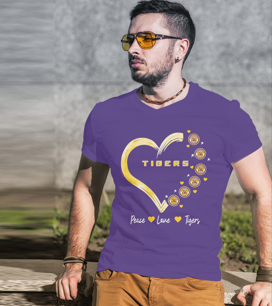 Peace Love LSU Tigers Heart Design With Logo Elements T-Shirt