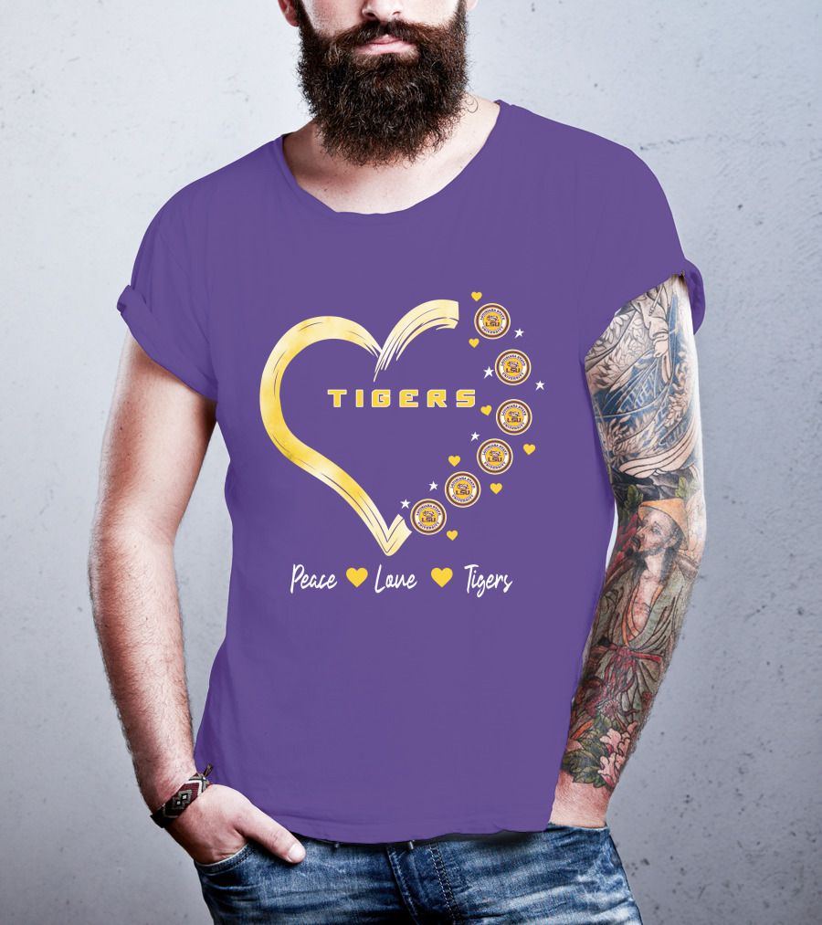 Peace Love LSU Tigers Heart Design With Logo Elements T-Shirt