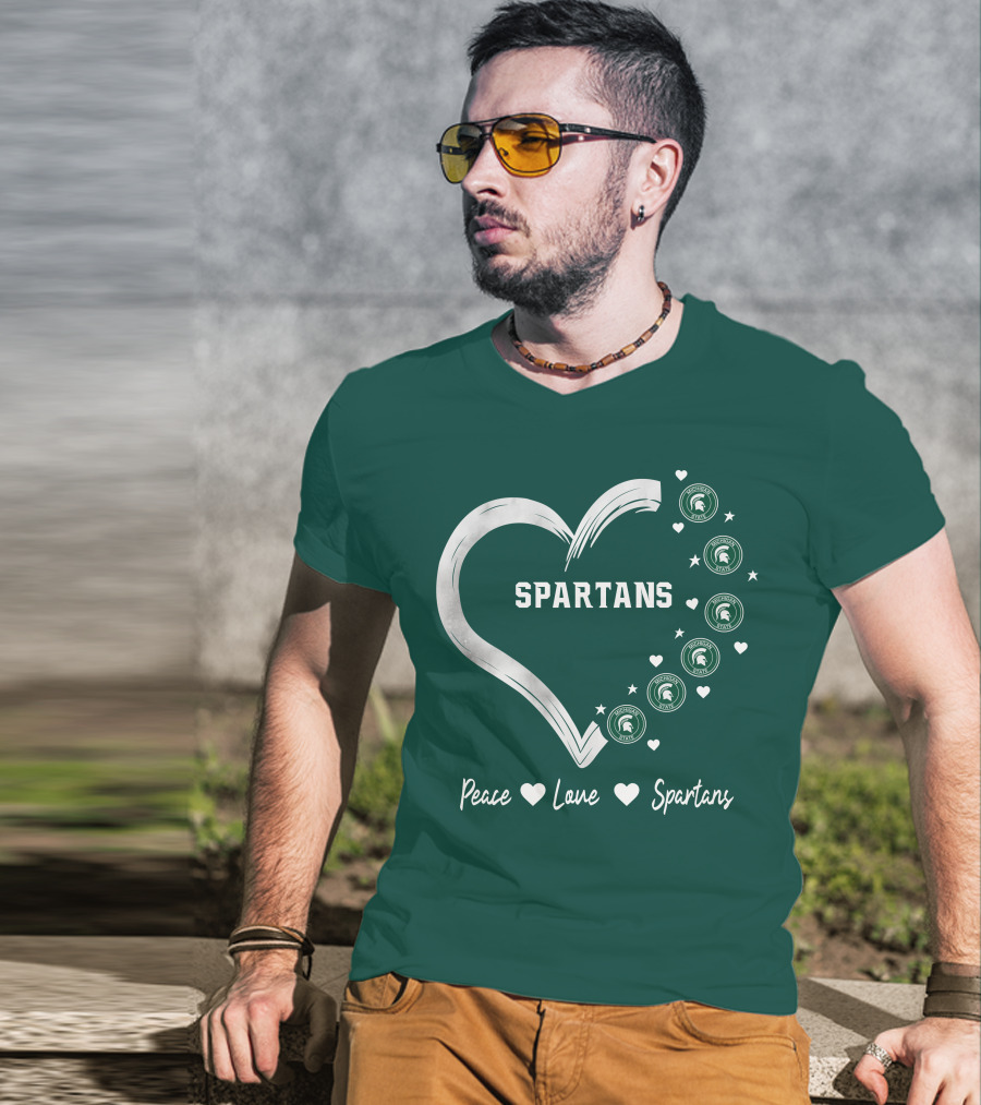 Peace Love Spartans Michigan State Spartans Heart T-Shirt