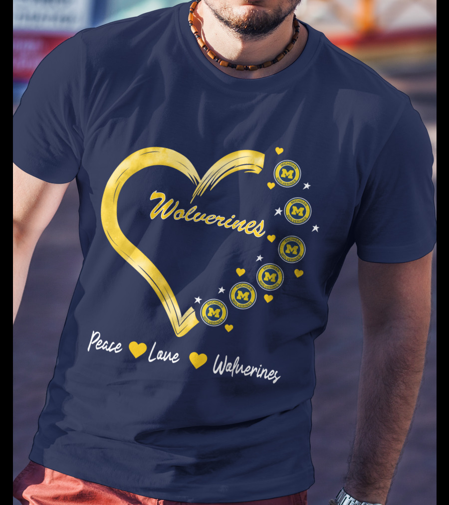 Peace Love Wolverines Heart M T-Shirt