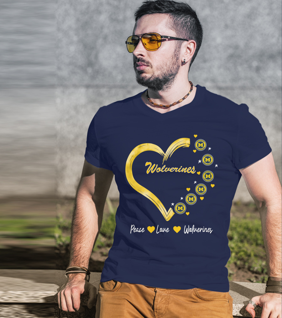 Peace Love Wolverines Heart M T-Shirt