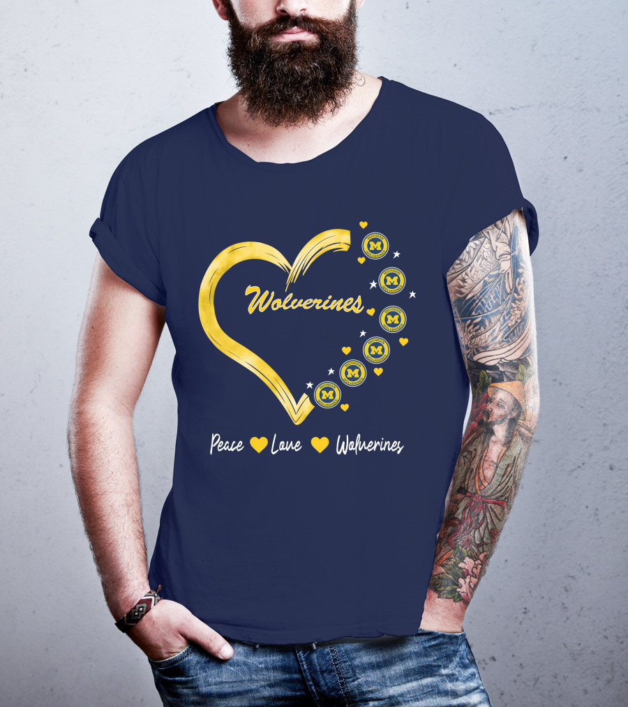 Peace Love Wolverines Heart M T-Shirt