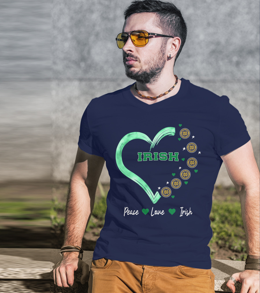 Peace Love Irish Notre Dame Fighting Irish Logos And Heart T-Shirt