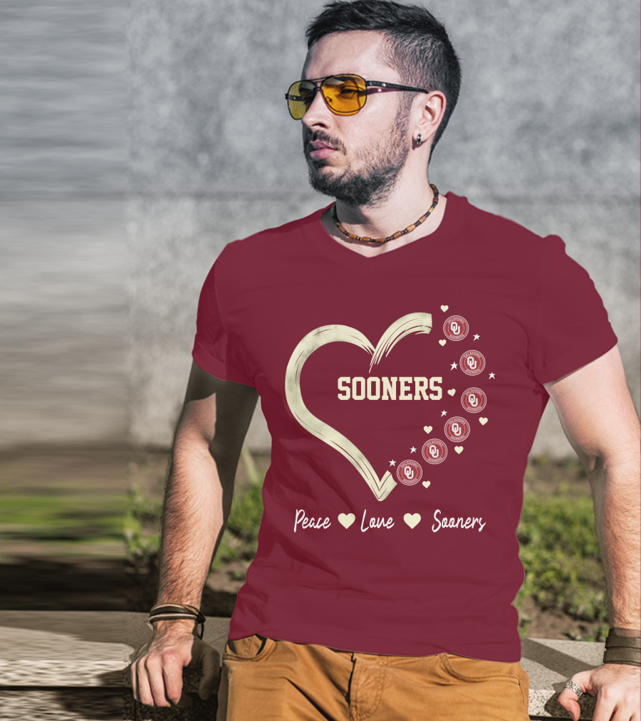 Peace Love Sooners Heart Design With OU T-Shirt