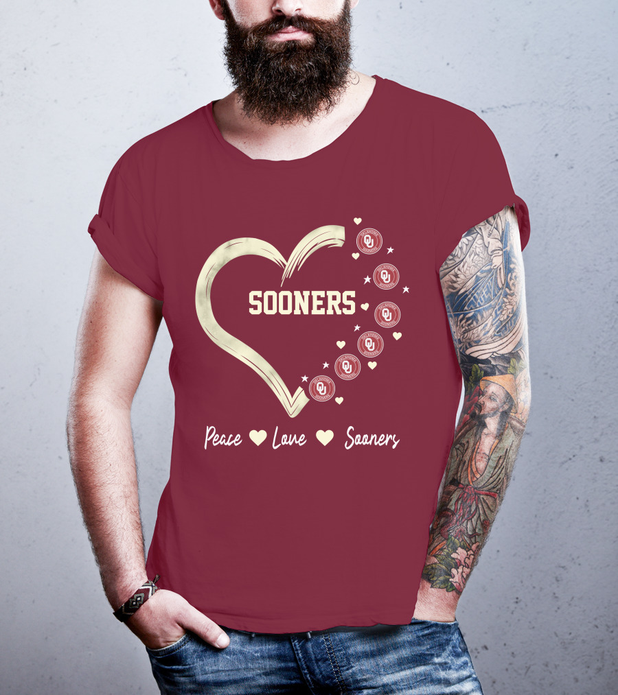 Peace Love Sooners Heart Design With OU T-Shirt