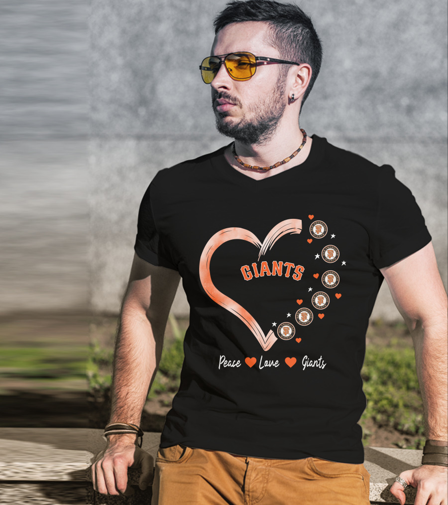 Peace Love Giants San Francisco Giants Baseball Heart Icons T-Shirt