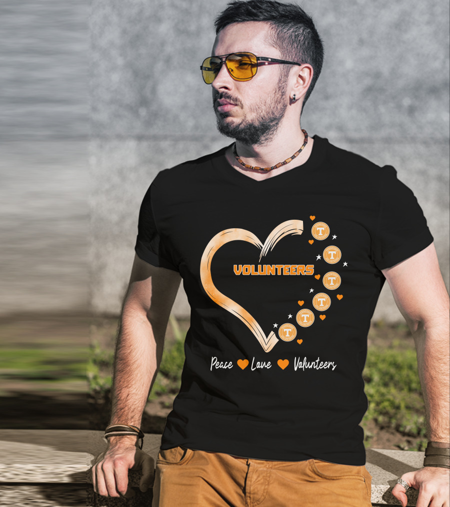 Peace Love Tennessee Volunteers Heart Shape With Stars T-Shirt