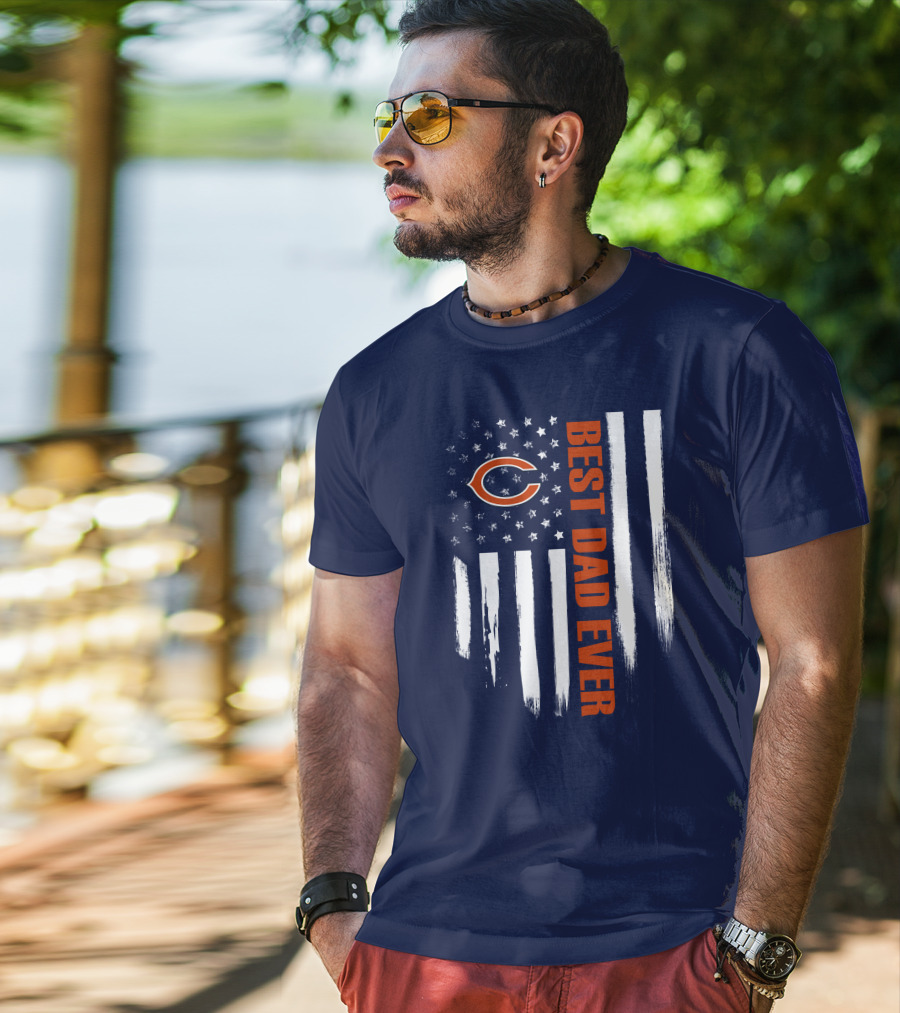 Chicago Bears Best Dad Ever American Flag T-Shirt
