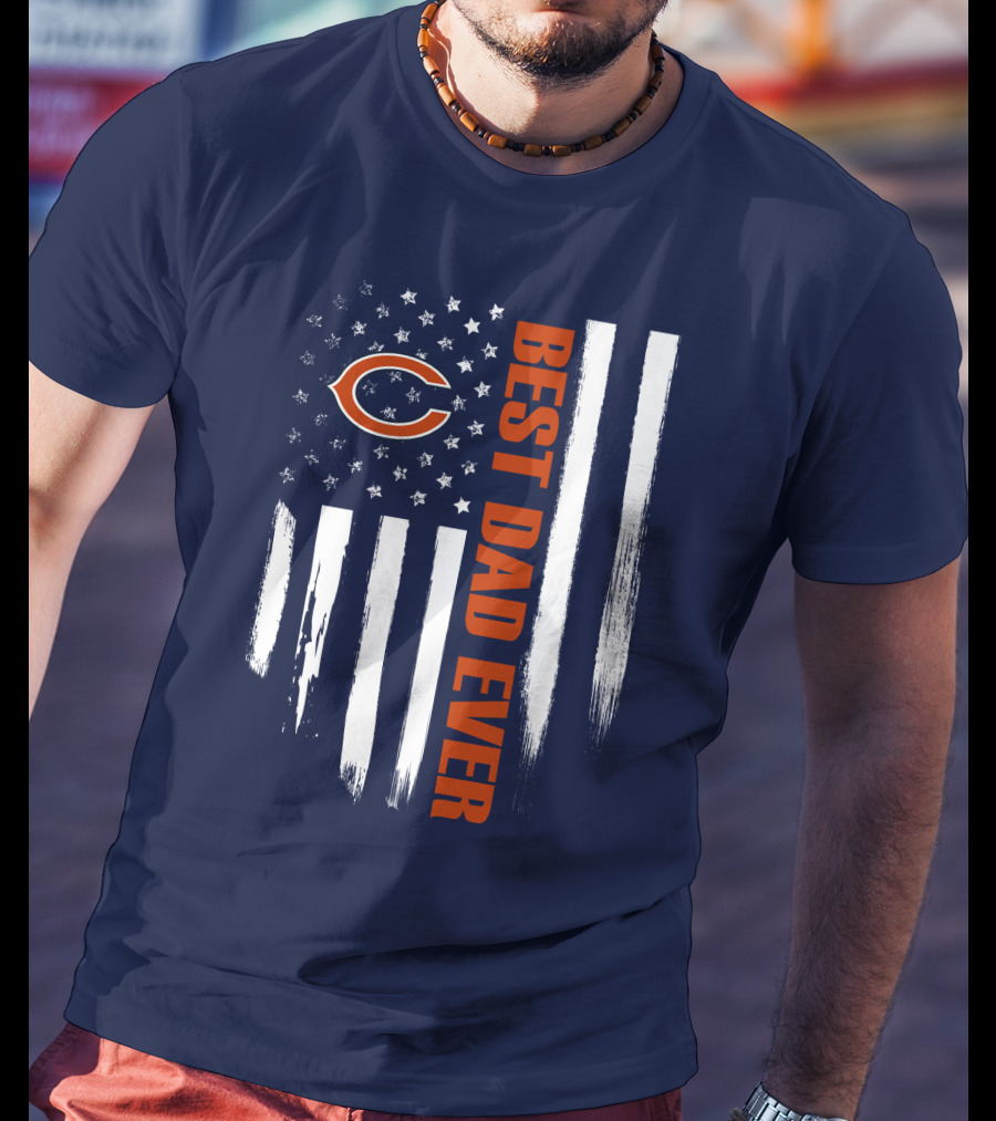 Chicago Bears Best Dad Ever American Flag T-Shirt