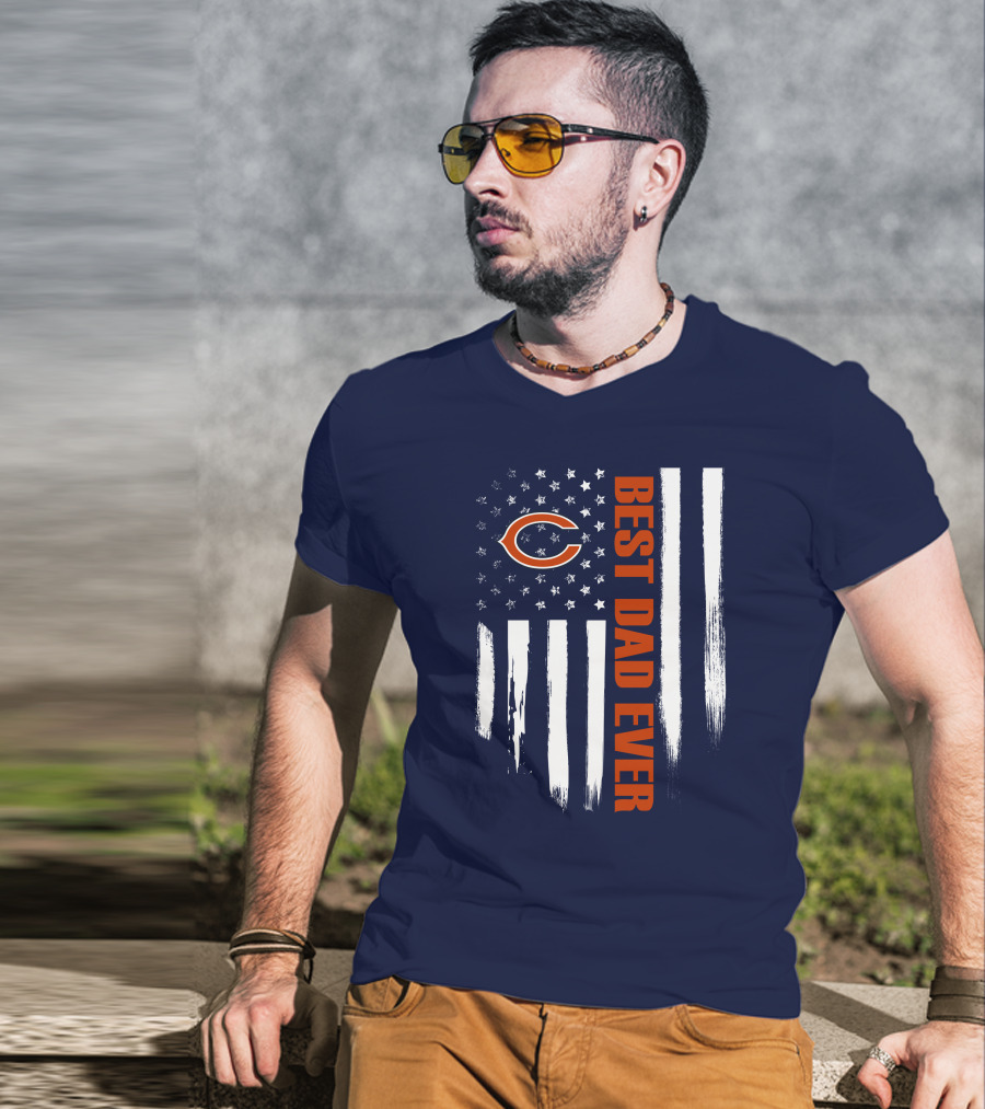 Chicago Bears Best Dad Ever American Flag T-Shirt