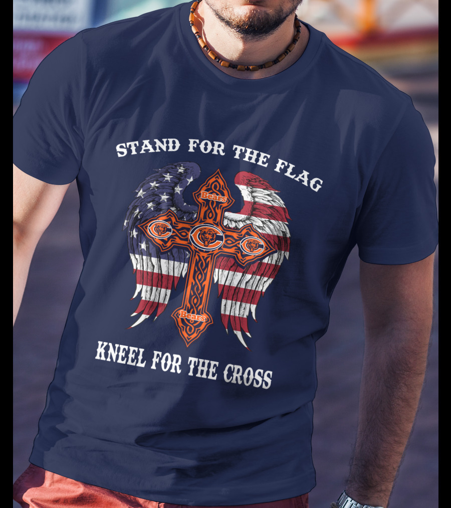 Stand For The Flag Kneel For The Cross Chicago Bears Flag Cross Wings T-Shirt