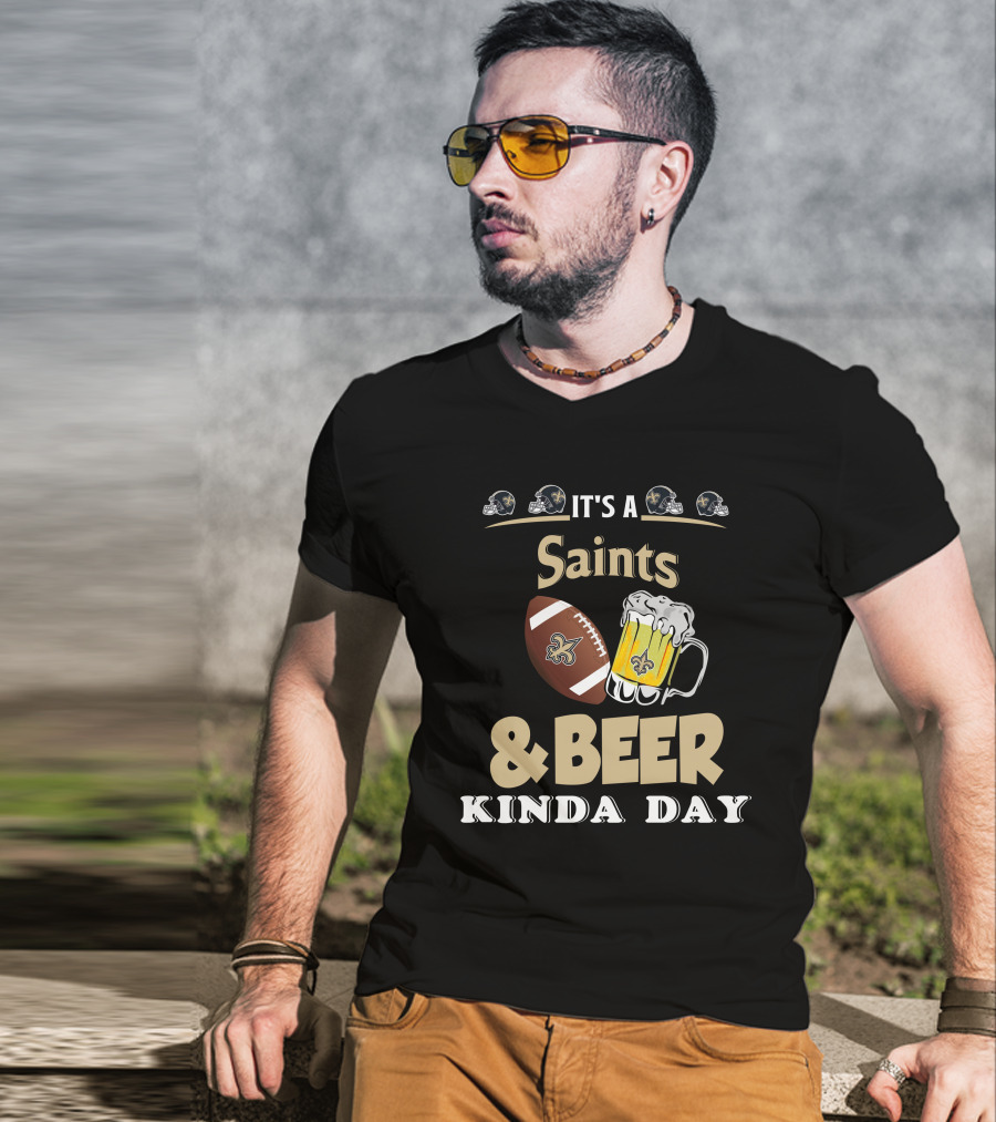 It's A Saints Football Beer Kinda Day With New Orleans Helmets And Fleur-de-Lis T-Shirt