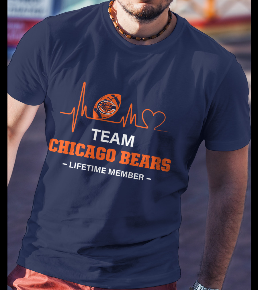 Team Chicago Bears Lifetime Member Heartbeat Football T-Shirt