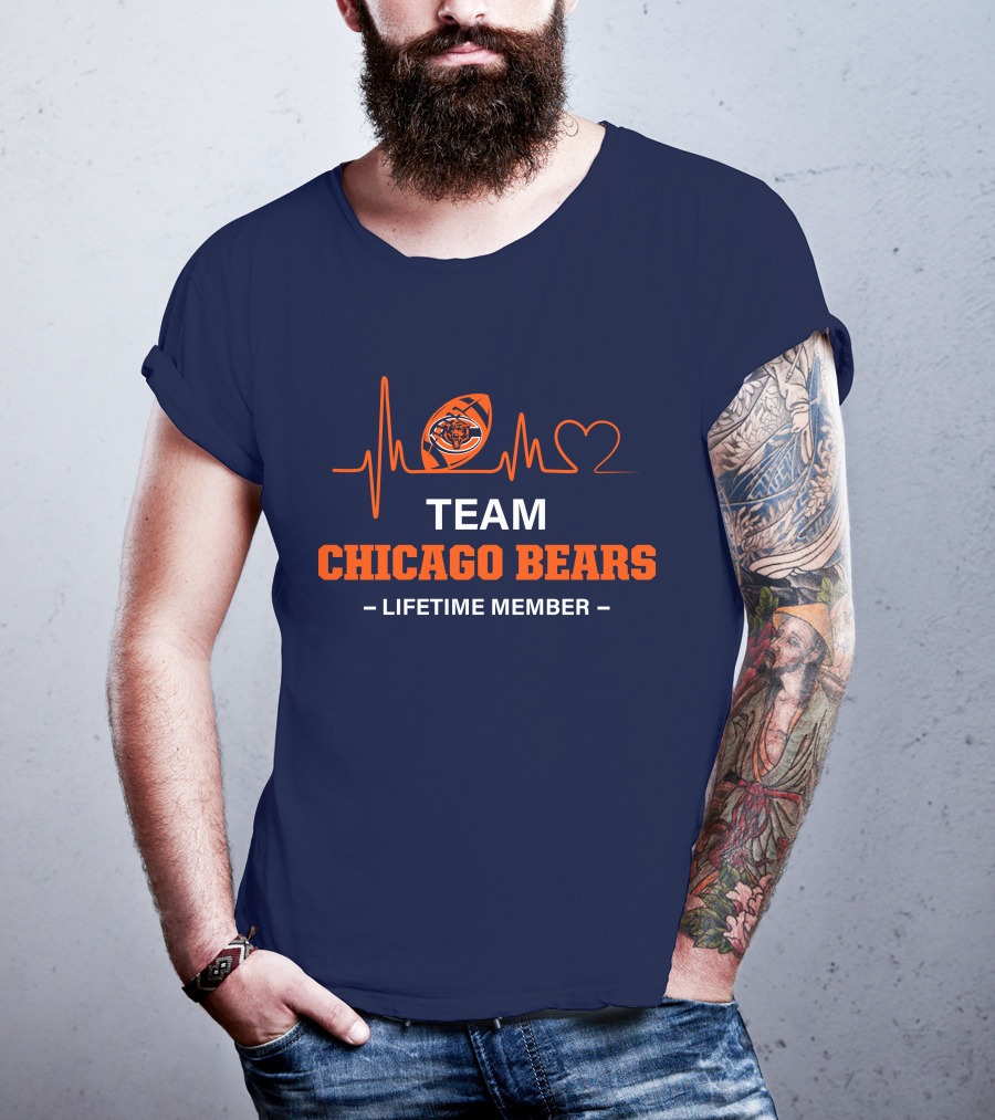 Team Chicago Bears Lifetime Member Heartbeat Football T-Shirt