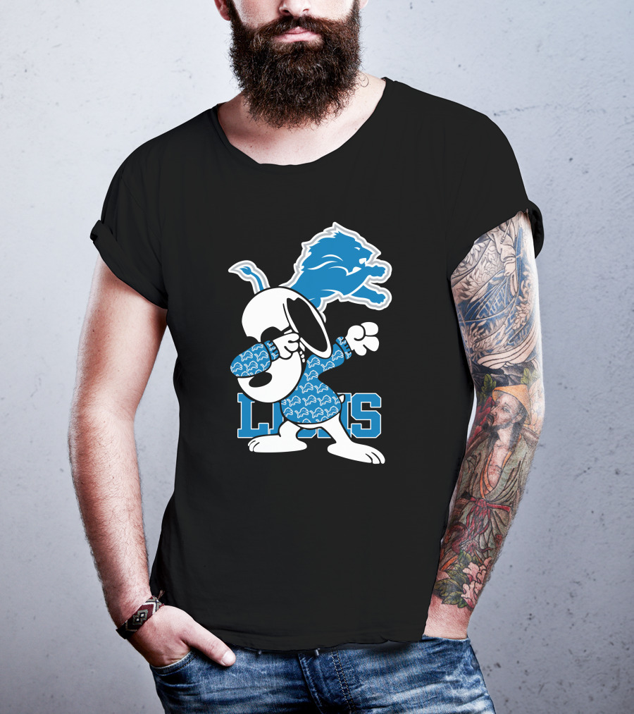 Detroit Lions Snoopy Dabbing Lions Football T-Shirt