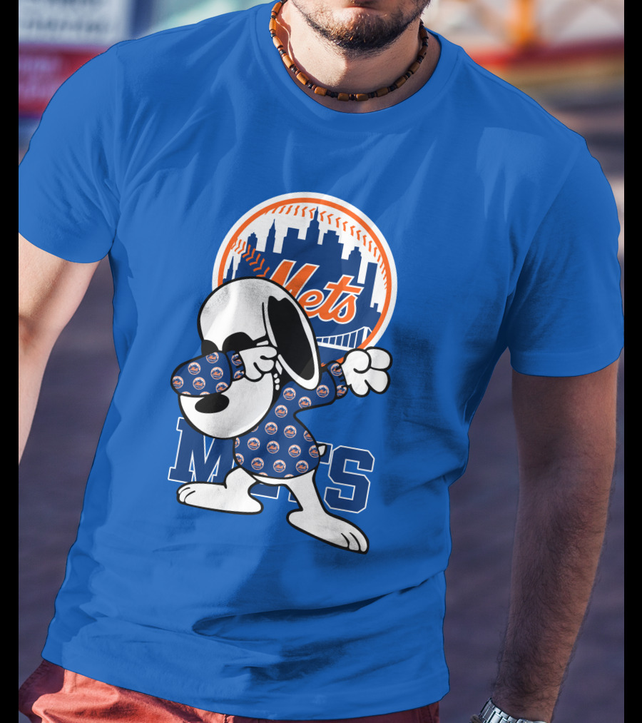 New York Mets Snoopy Dabbing Mets Logo Skyline T-Shirt