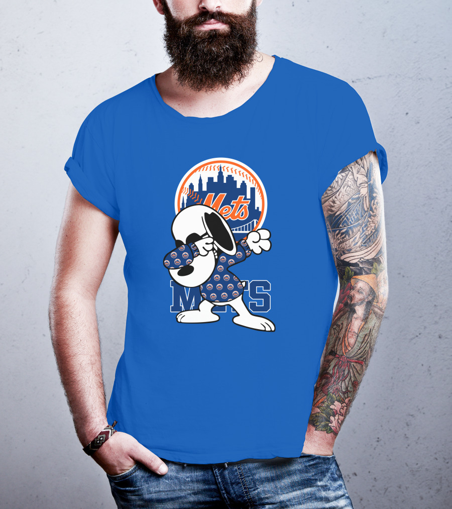 New York Mets Snoopy Dabbing Mets Logo Skyline T-Shirt