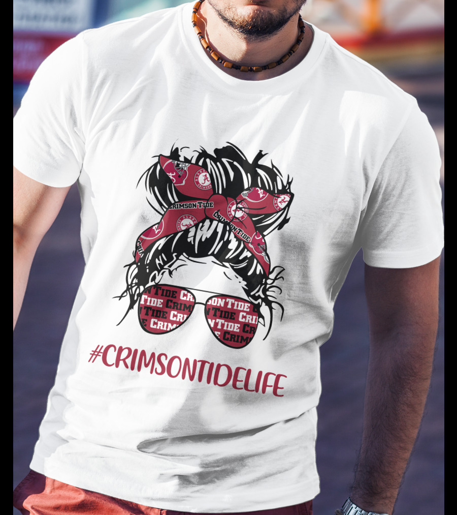 Crimson Tide Life Messy Bun Headband Glasses Alabama T-Shirt