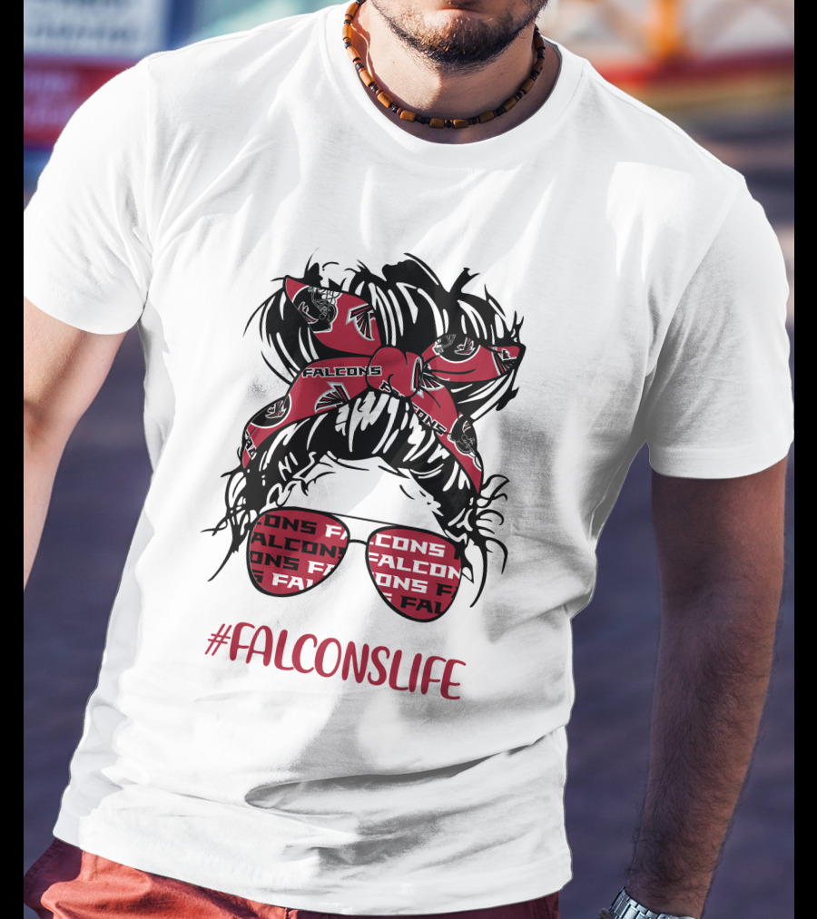 Atlanta Falcons Life Messy Bun Girl With Falcon Headband Glasses T-Shirt