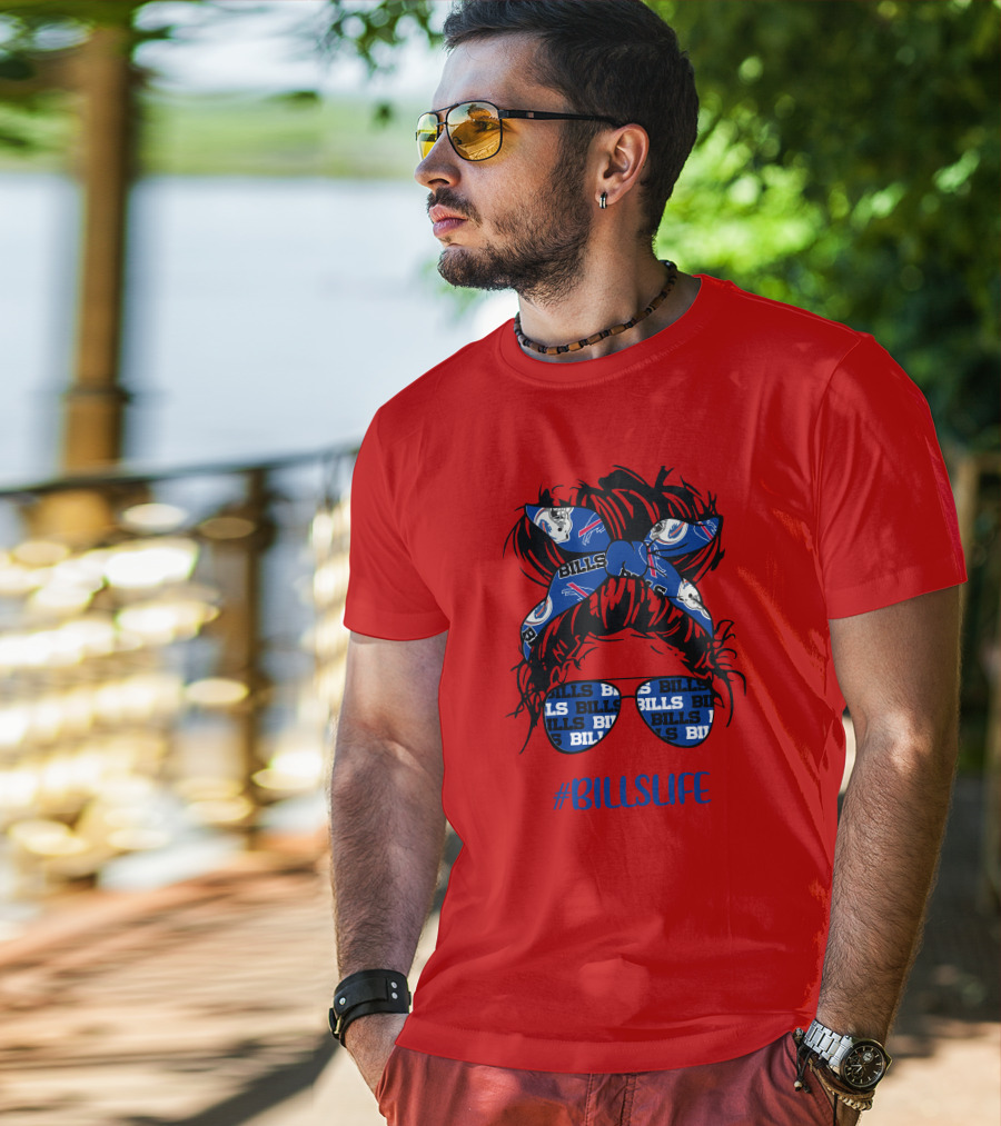 Buffalo Bills Billslife Messy Bun Headband Glasses Girl T-Shirt