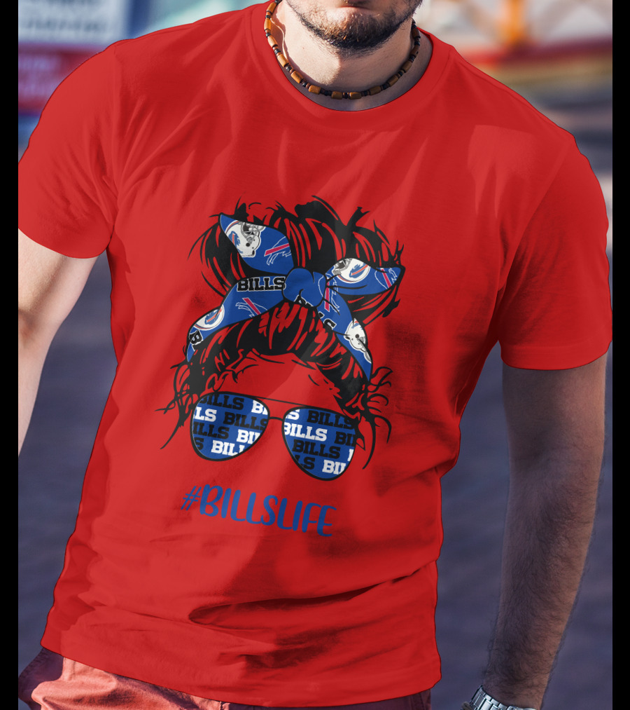 Buffalo Bills Billslife Messy Bun Headband Glasses Girl T-Shirt